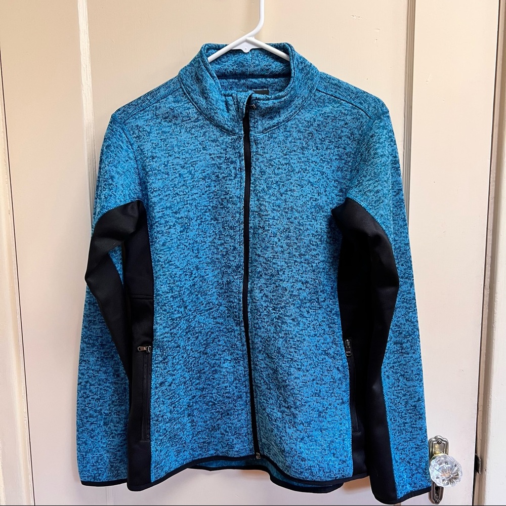 Marc New York Womens S Blue Heather knit full zip sweater warmup jacket athletic